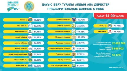 Сағат 14:00-де сайлаушылардың 53,12%-ы дауыс берді