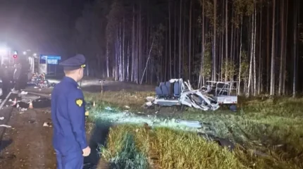 13 человек погибли при столкновении микроавтобуса, легковушки и лесовоза