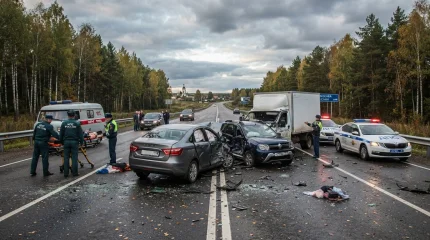 12 человек погибли при столкновении микроавтобуса, легковушки и грузовика